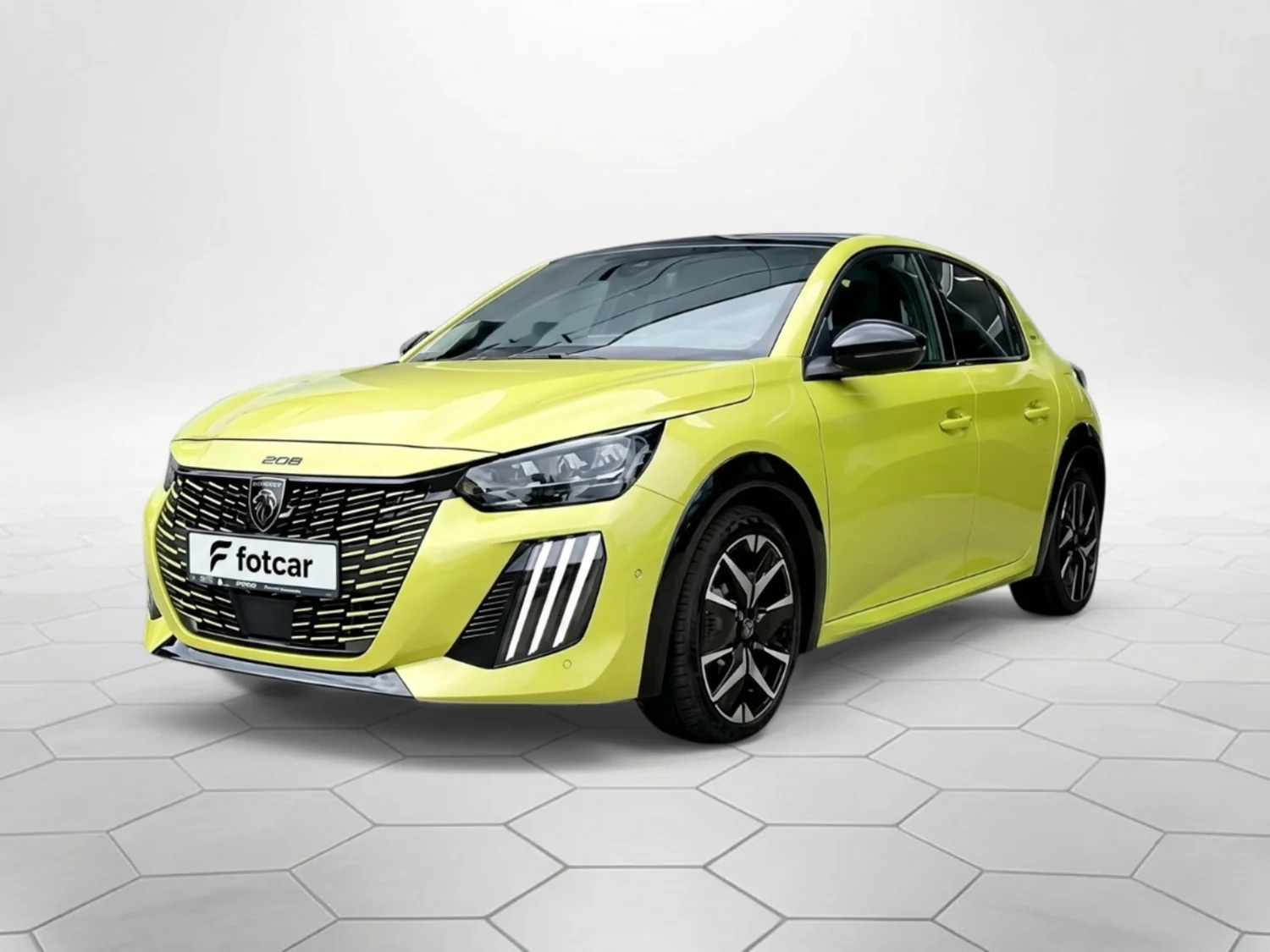 Peugeot 208 amarillo editado con Fotcar sobre fondo de estudio